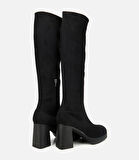 Kadın Siyah Streç Kalın Tabanlı Yüksek Topuklu Çizme