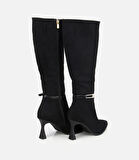 Kadın Süet Siyah Tokalı İnce Topuklu Bot