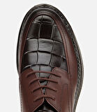 Erkek Kroko Deri Kahverengi Yüksek Tabanlı Klasik Ayakkabı