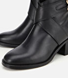 Kadın Deri Siyah Tokalı Bilekte Düz Bot