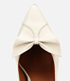 Kadın Deri Ekru Fiyonk Detaylı İnce Topuklu Stiletto
