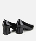 Kadın Rugan Deri Siyah Yumuşak Dokulu Kalın Topuklu Ayakkabı