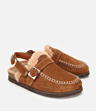 Kadın Süet Deri Taba İçi Kürklü Sabo Terlik