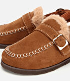 Kadın Süet Deri Taba İçi Kürklü Sabo Terlik