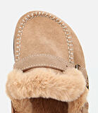 Kadın Süet Deri Bej İçi Kürklü Sabo Terlik