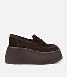 Kadın Süet Deri Kahverengi Dolgu Topuklu Günlük Loafer