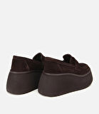 Kadın Süet Deri Kahverengi Dolgu Topuklu Günlük Loafer