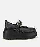 Kadın Deri Siyah Dolgu Topuklu Tokalı Babet