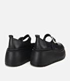 Kadın Deri Siyah Dolgu Topuklu Tokalı Babet