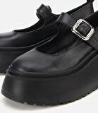 Kadın Deri Siyah Dolgu Topuklu Tokalı Babet