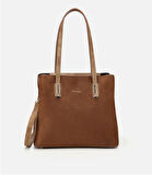 Kadın Süet Taba Gold Aksesuarlı Omuz Çantası