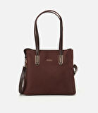 Kadın Süet Kahverengi Gold Aksesuarlı Omuz Çantası