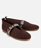 Kadın Kahverengi Örgü Detaylı Mary Jane Kemerli Babet