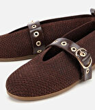 Kadın Kahverengi Örgü Detaylı Mary Jane Kemerli Babet