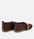 Kadın Kahverengi Örgü Detaylı Mary Jane Kemerli Babet