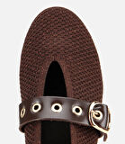 Kadın Kahverengi Örgü Detaylı Mary Jane Kemerli Babet