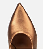 Kadın Deri Bronz/Gold Bilekten Bağlamalı Gold Detaylı Yüksek Topuklu Stiletto