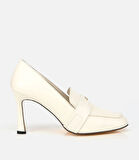 Kadın Deri Ekru Yumuşak Dokulu Gold Detaylı Topuklu Stiletto