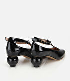 Kadın Rugan Deri Siyah Blok Topuk Detaylı Topuklu Ayakkabı