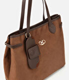 Kadın Süet Taba Aksesuarlı Omuz Çantası