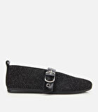 Kadın Siyah Örgü Detaylı Mary Jane Kemerli Babet