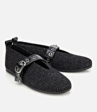 Kadın Siyah Örgü Detaylı Mary Jane Kemerli Babet