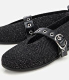 Kadın Siyah Örgü Detaylı Mary Jane Kemerli Babet