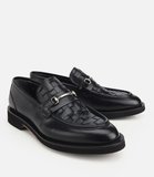 Erkek Deri Siyah Örme Metal Detaylı Klasik Loafer