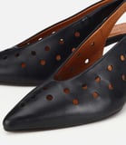 Kadın Deri Siyah Delikli Arkası Açık Kısa Topuklu Stiletto