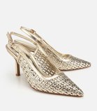 Kadın Gold Örgü Detaylı İnce Topuklu Stiletto