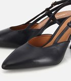 Kadın Deri Siyah Bilek Detaylı Arkası Açık Kısa Topuklu Stiletto