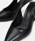 Kadın Siyah Sivri Burunlu Tokalı İnce Topuklu Arkası Açık Stiletto