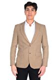 Cengiz İnler Mono Yaka Çift Düğme Ekose Slim Fit Erkek Ceket