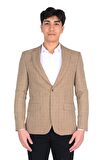 Cengiz İnler Mono Yaka Çift Düğme Ekose Slim Fit Erkek Ceket