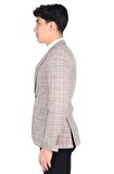 Cengiz İnler Kırlangıç Yaka Çift Düğme Çizgili Ekose Slim Fit Erkek Ceket