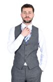 Cengiz İnler Ekose Desen Yelekli Erkek Takım Elbise 