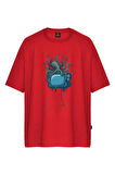 Unisex Octopus Tv Baskılı Oversize Tişört