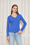 Kadın V Yaka Uzun Kol Basic Tişört