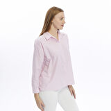 Kadın Çizgili Sırtı Düğme Detaylı Oversize/Geniş Kalıp Dokuma Gömlek 5186/75