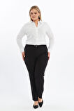Apsen Kadın Siyah Yüksek Bel Geniş Paça Beli Lastikli Dokuma Kumaş Pantolon 369-103 