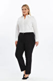 Apsen Kadın Siyah Yüksek Bel Geniş Paça Beli Lastikli Dokuma Kumaş Pantolon 369-103 