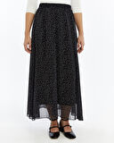 Apsen Kadın  Siyah Puantiyeli Astarlı Şifon Uzun Boy Dokuma Etek 2201-95