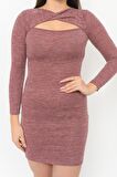 Kadın pencereli Uzun Kol Detaylı kısa Kışlık Triko Elbise 4463/95