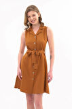 Kadın Gömlek Yaka Düğmeli Kolsuz Yazlık Kısa Elbise 4330/95