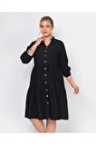 Kadın Büyük Beden V Yaka Düğmeli Midi Elbise 4483/105
