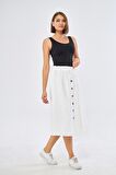 Kadın Düğme Detaylı Keten Etek 2191/80