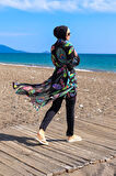 Remsa Tesettür Mayo Üzerine Tek Kaftan Kimono Pareo RP004C Yeşil Tavus Kuşu | 2