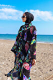 Remsa Tesettür Mayo Üzerine Tek Kaftan Kimono Pareo RP004C Yeşil Tavus Kuşu | 2
