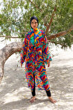 Remsa Tesettür Mayo Üzerine Tek Kaftan Kimono Pareo RP016 Tetris | 1