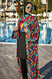 Remsa Tesettür Mayo Üzerine Tek Kaftan Kimono Pareo RP016 Tetris | 1
